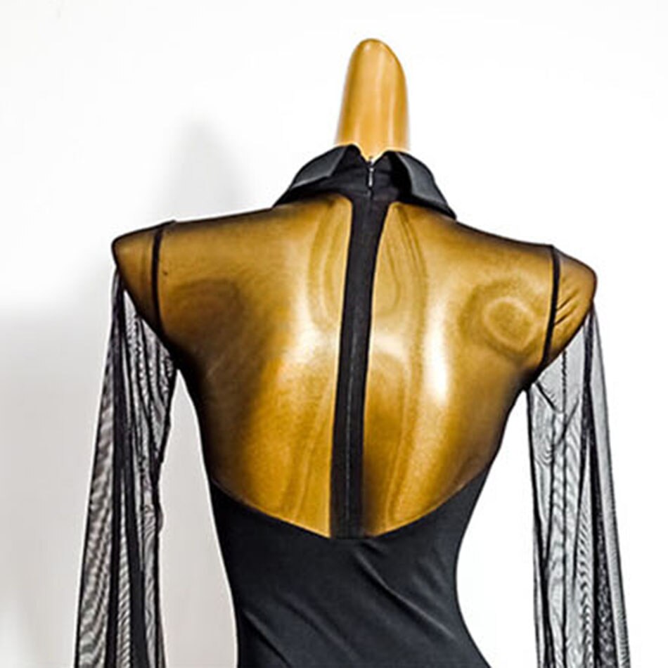 Latinalaista tanssia varten naisten musta pitkähihainen latinalaista tanssia varten tarkoitettu mekko, samba, tango, chacha-tanssiesitys  th501