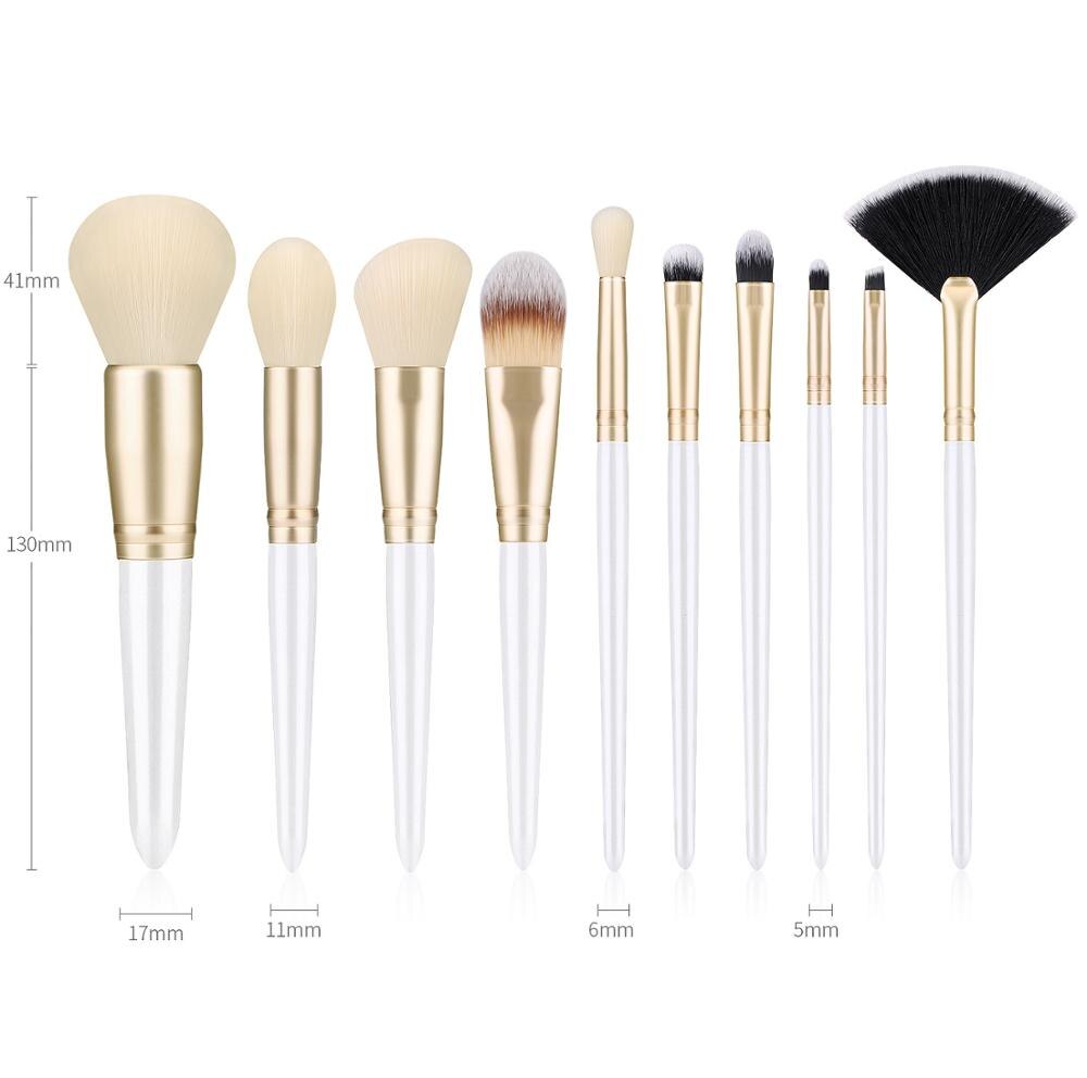 Unique 10Pcs Makeup Brushes Set With Bag White Wooden Handle Soft Bionic Wool Hair Powder Foundation Eyeshadow Brushes Set