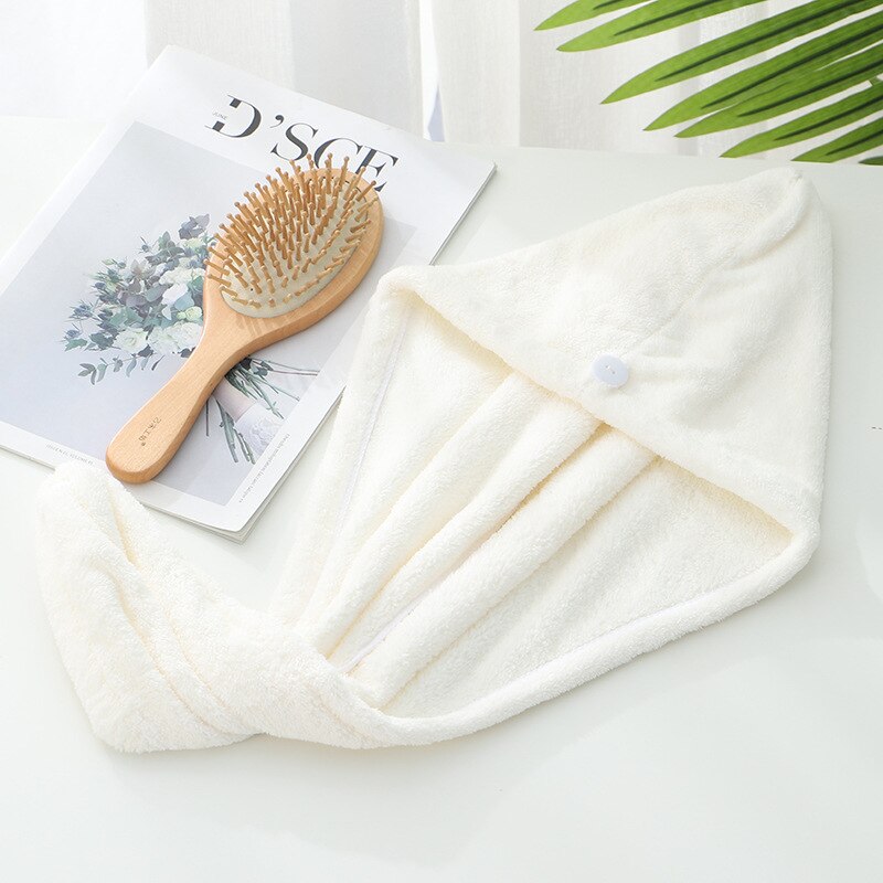 Dikker Quick-Droog Haar Handdoek Cap Hoed Meisje Haardrooginrichtingen Hoed Bad Hat Microfiber Effen Handdoek Cap Super absorptie Tulband: Ivory