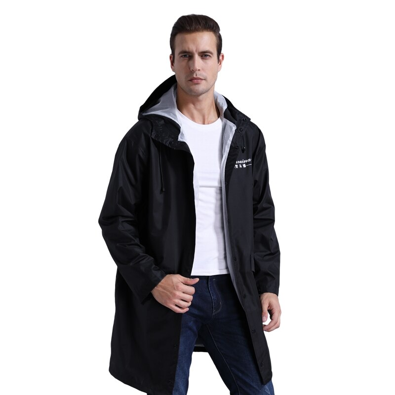 Gul lång regnkappa vuxen utomhuskappa resor vandring regnkappa vindjacka vattentät regnponcho tjockare capa de chuva: Svart / Xxl