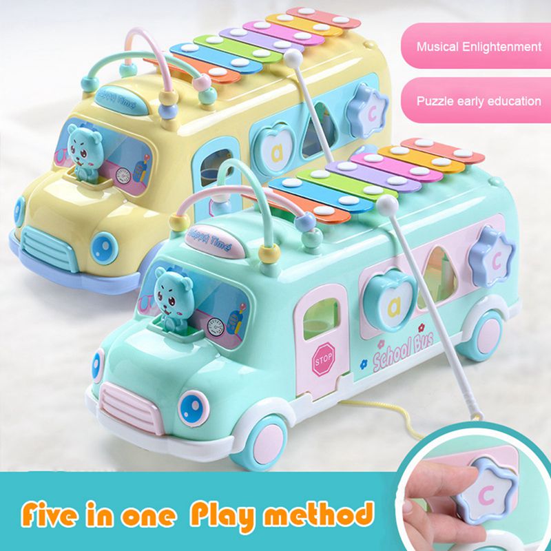 Baby Kind Muziek Puzzel Multifunctionele Bus Blok Klop Hamer Muziek Baby Muziekinstrument Speelgoed