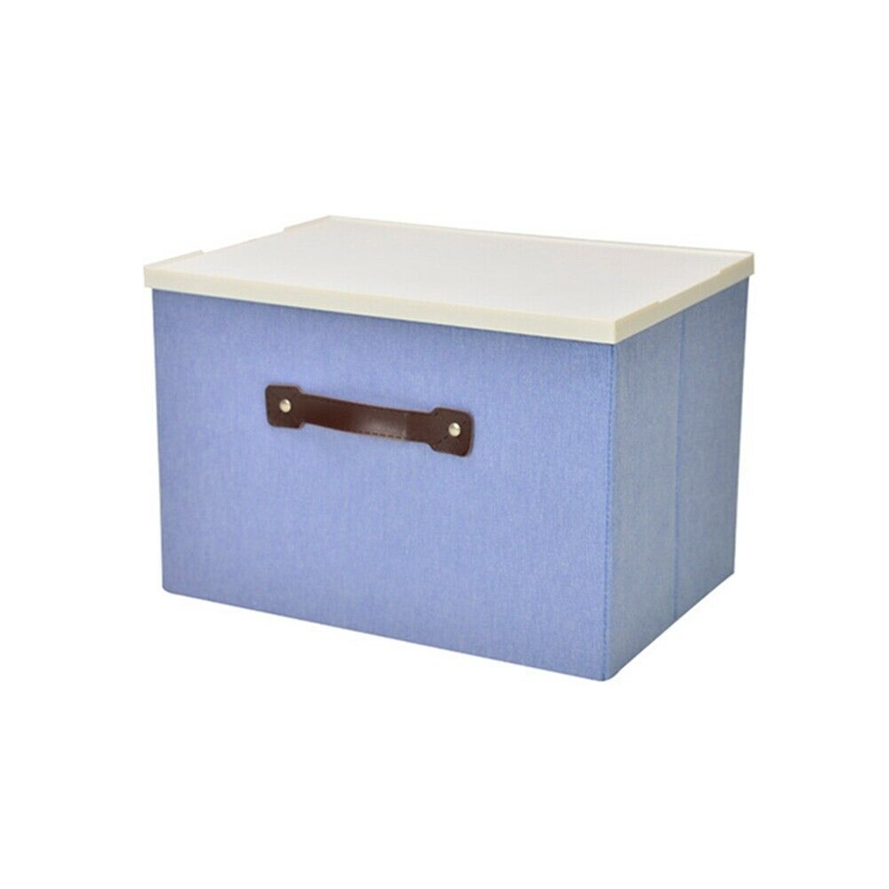 Linen Clothes Storage Box Folding Home Sundries Organizer Foldable Storage Box Lids Stackable Polyester Fabric Container: 33x23x22 / Blue
