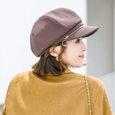 Gorras elegantes para mujer, sombrero con cremallera, tendencia Retro, estilo clásico, Snapback, Otoño e Invierno: coffee