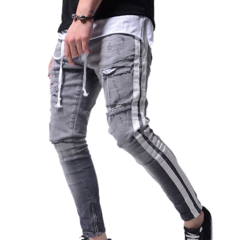 Hommes déchiré pantalon jean coupe mince Denim pantalons longs poche trous décontracté été hommes jean