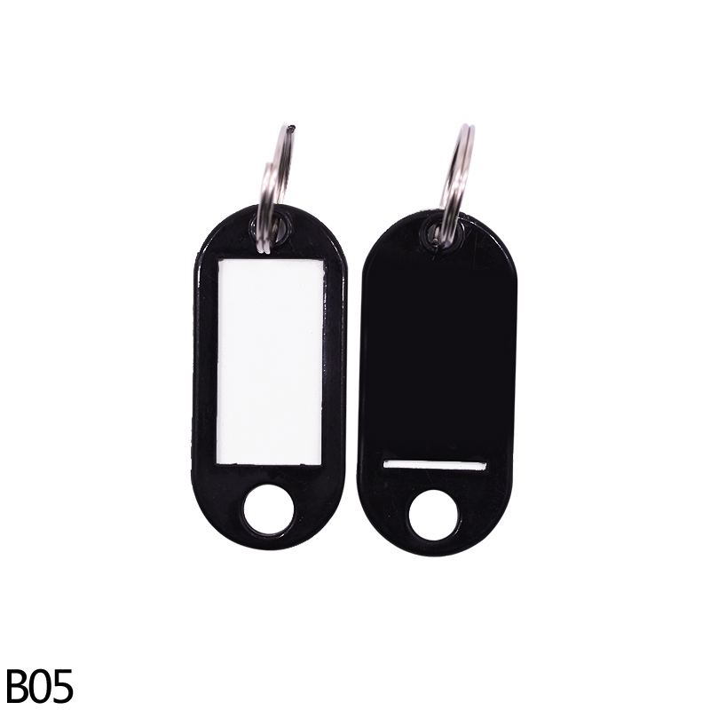 50 stk/parti nøgle id etiket tags plast nøglering nøgle tags id etiket brugerdefineret split ring bagage bagage tags nøglering nøglering nøglekort: B05 sorte