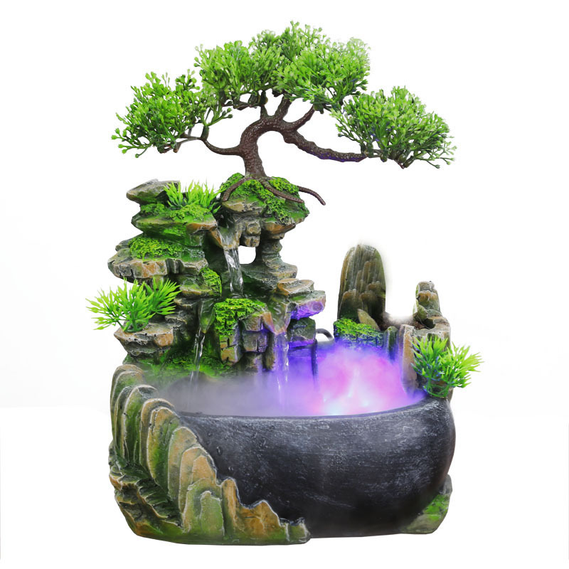 Hand Gemacht Harz Wasserfall Schreibtisch Brunnen Zen Meditation Wasserfall Ruhige Hause Dekoration: LED sprühen / 220V AU Stecker