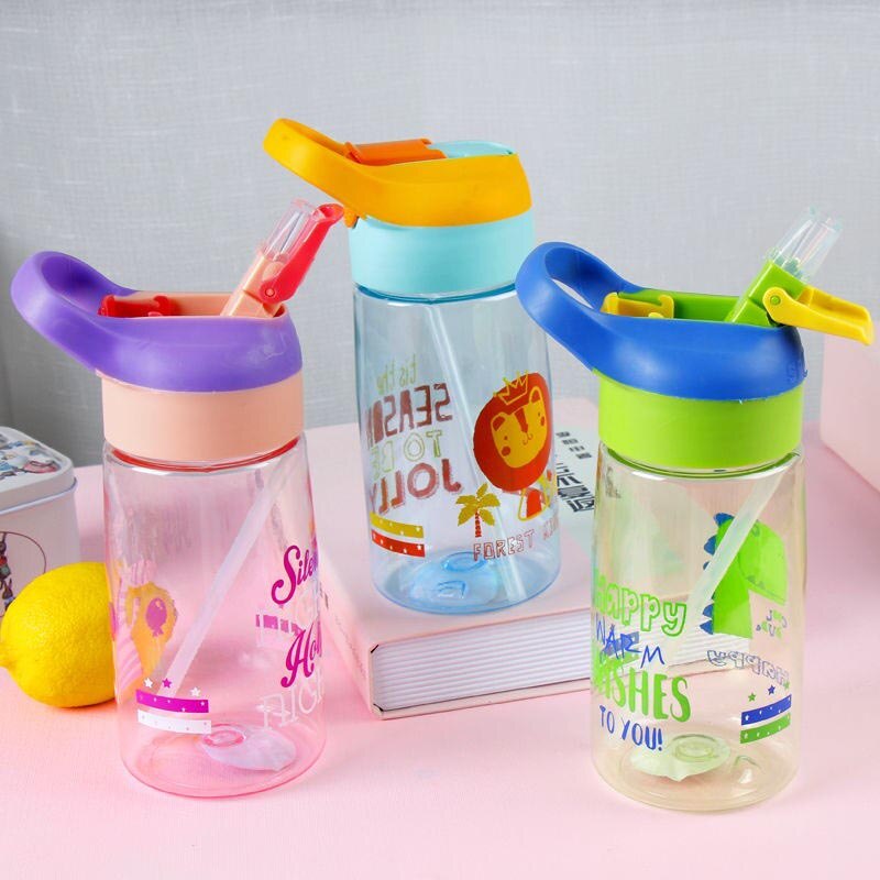 Bebis lärande vattenflaskor med sugrör matningsflaska sippy flaska stor mun barn pp läckagesäker träning 500ml koppar flaska