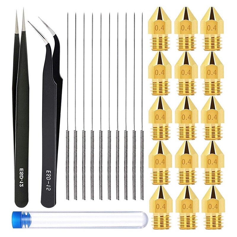 3D Printer Nozzle and Nozzle Cleaner 1.75/0.4 mm Print Head MK8 Nozzle + 10 Needle Cleaning + 2 Anti Static Tweezers: Default Title