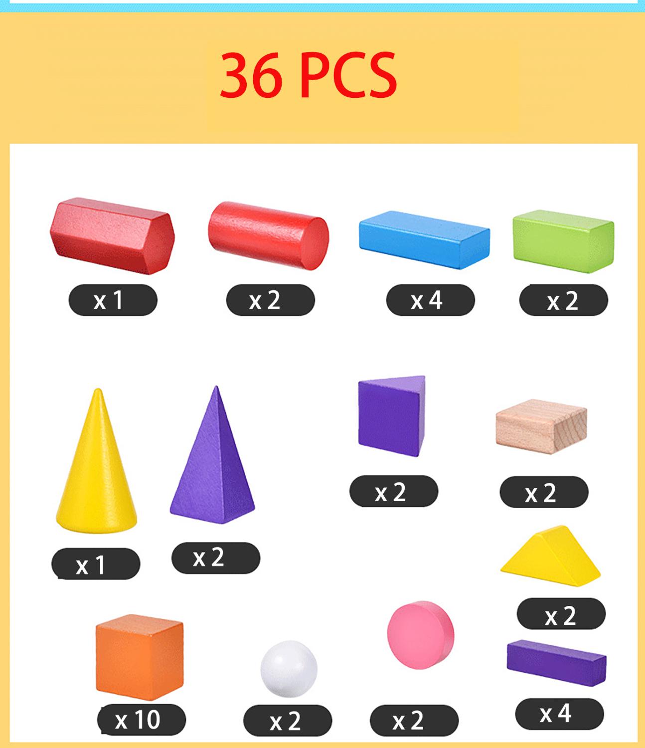 Børns s 48-- delt geometriske farverige træblokke samlet bygning børns læringsundervisningstøj: 36 stk