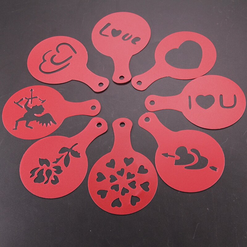 8pcsPcs/set Plastic Frothing Coffee Pitcher Pull Flower Template Mold Barista Stencils Decorating Tool Art Milk Froth Cappuccino: B