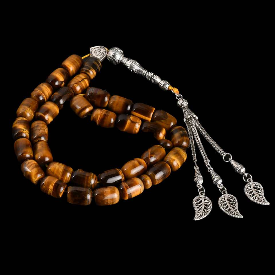 Natural Stone Yellow Tiger Eye 33 islamic Tasbih Tespih Masbaha Subha Muslim Prayer Beads: Default Title