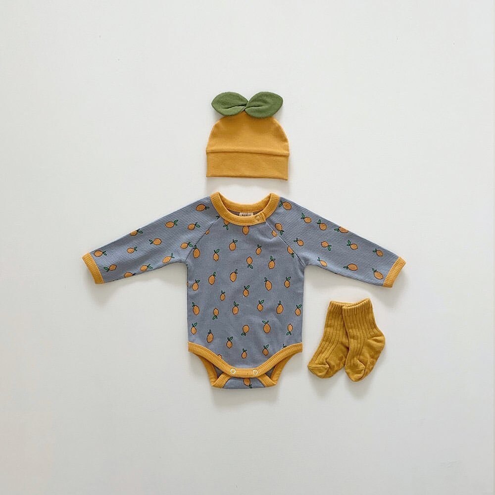 Vêtements -né printemps et automne bébé citron imprimer maison vêtements body bébé fille body