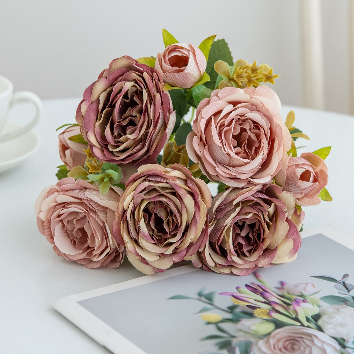 Konstgjord blomma växt pion gör-det-själv jul hem festival fest utomhus trädgård bågdekor bröllop brudbukett: Plommon