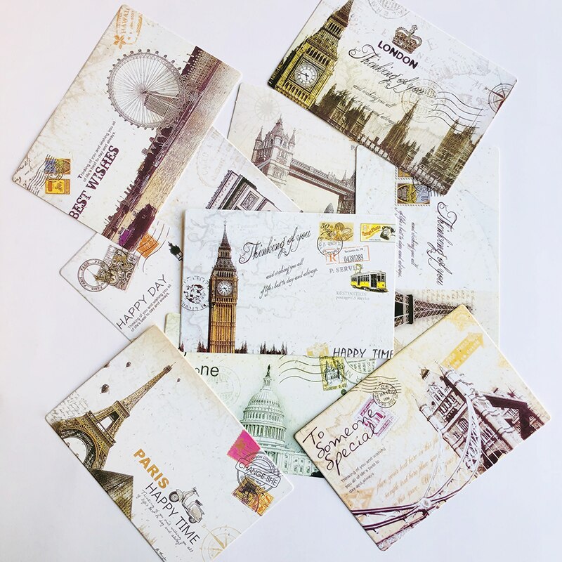 9 pcs /Set Vintage DIY Postcard Greeting Card Envelope Style Post Card