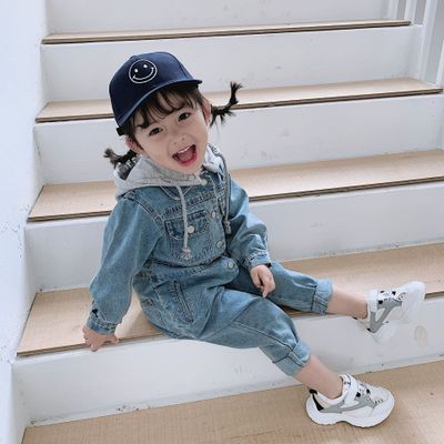 2-7 Jaar Kinderkleding Hong Kong Stijl Zomer Jongens En Meisjes Baby Trendy Denim Jumpsuit Hoed verwijderbare Jasje Rompertjes