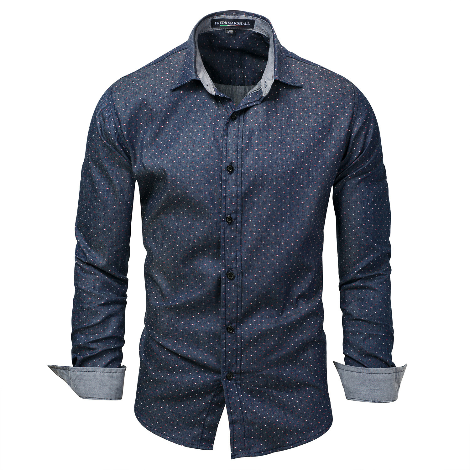 large size men's denim long sleeve shirt polka dot shirt