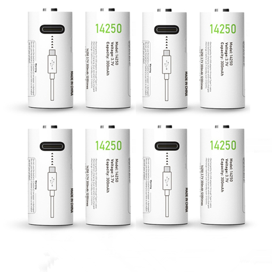 3.7V 14250 rechargeable lithium battery 300mAh USB rechargeable PLC device battery with type-c charging cable: Blue