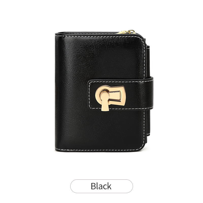 RFID Retro Women's Wallet Three fold Short Wallet PU Leather Multi functional Twist Lock Credit Card Wallet and Wallet: black