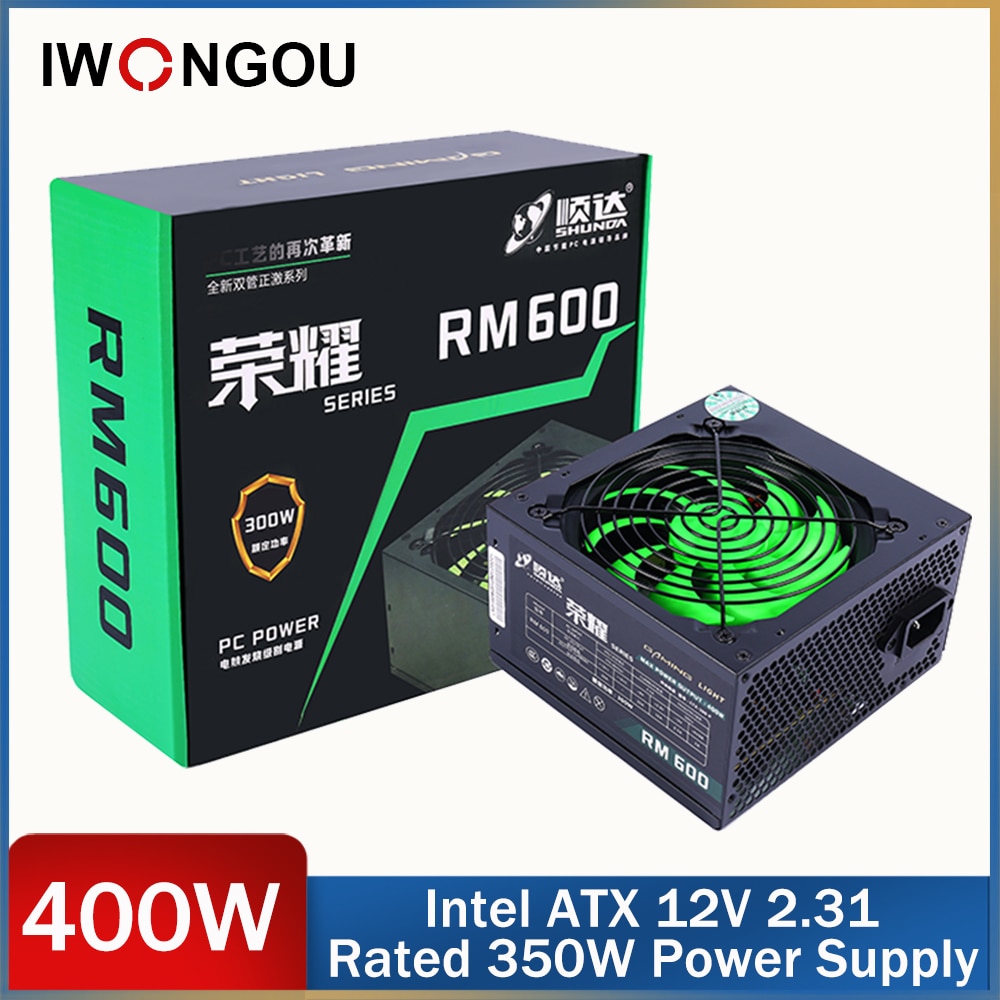 IWONGOU PC Power Supply Unit ATX Gaming PSU 12V Quiet 120mm rgb Fan 24pin BTC Desktop PC Power Source for PC 500W 4.9