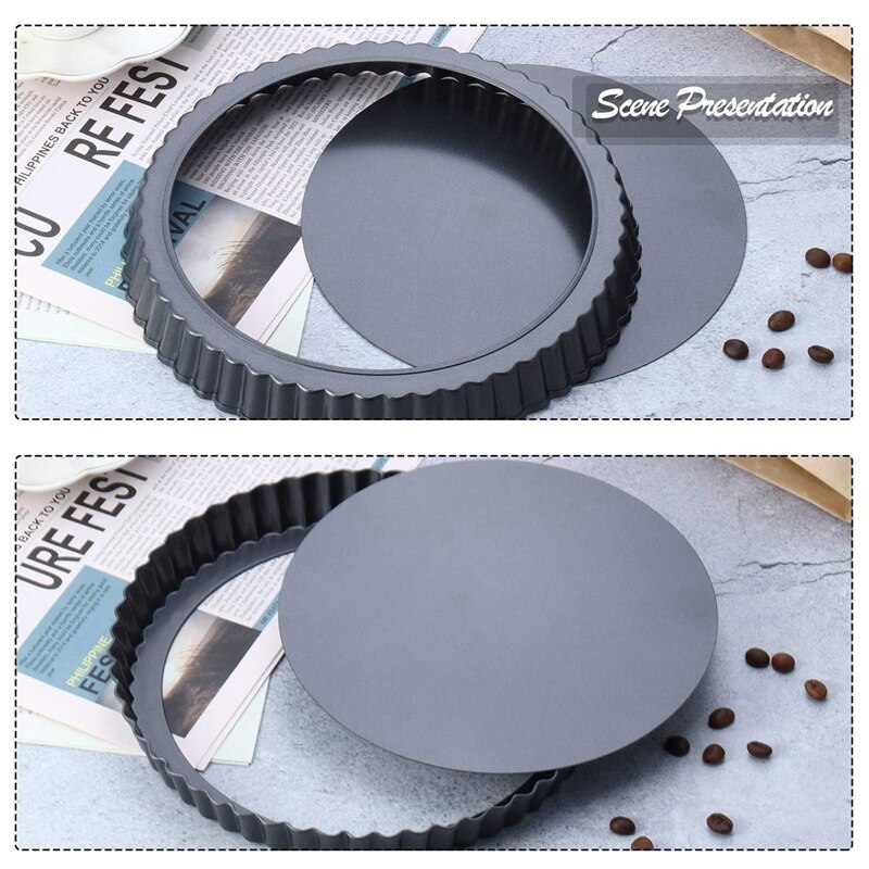 3Pieces Round Tart Pan Bakeware Round Tart Carbon Steel Quiche Pan with Removable Bottom for Oven Baking(4/8/9Inch)