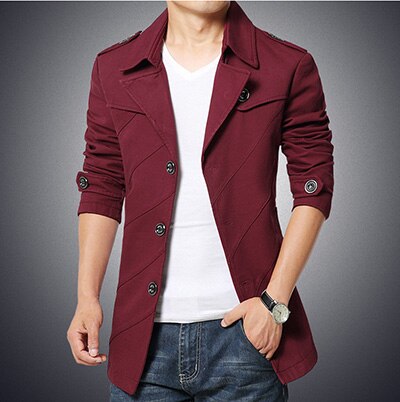 TANG – veste de costume pour homme, Parka en coton, coupe cintrée, Long, Business, ,: Wine red / XXL