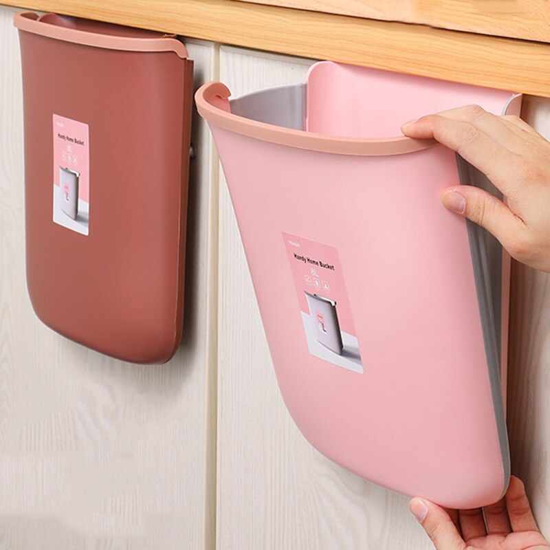 Hanging Folding Trash Cans Kitchen Wall Mounted Waste Bins Portable Bathroom Garbage Holders Dustbin Plastic Bin Waste Buckets