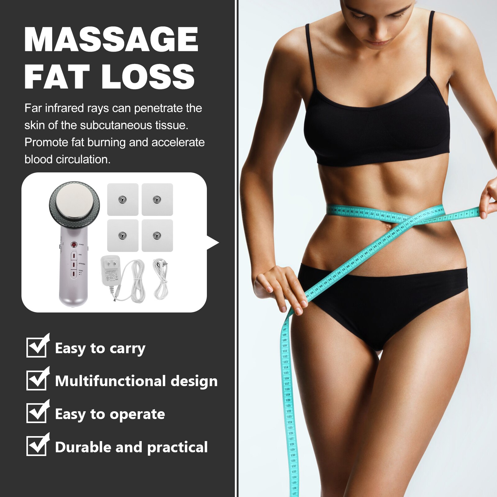 3-in-1 Ultrasonic Body Beauty Machine Far Infrared Cosmetic Instrument (White)