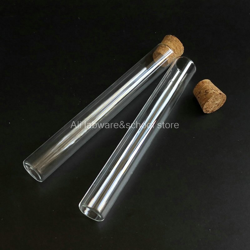 10pcs/lot 20x150mm Boro Glass Test Tube With Cork Stoppers Flat Bottom School Laboratory Supplies