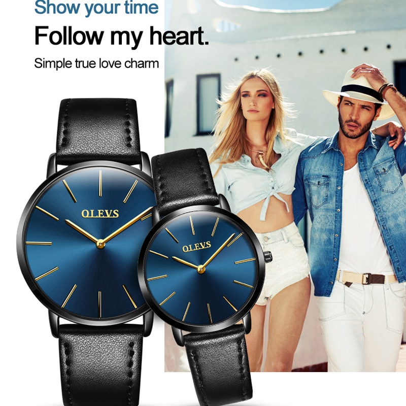 Olevs lovers horloges voor heren, dameshorloge met imitatieleren band, quartzhorloge, herensporthorloge, dameshorloge, dameshorloge, paar, doos
