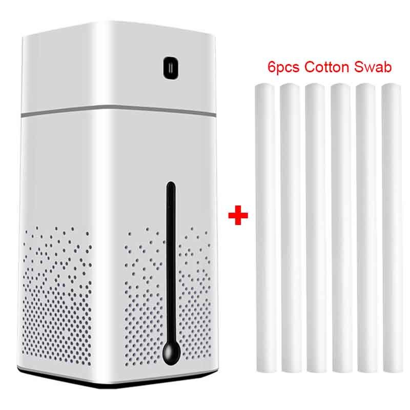 Air Humidifiers Atomizer Ultrasonic Aromatherapy Diffusers Large Capacity Quiet LED Light Night USB Humidifier for Home Office: White with 6 swabs
