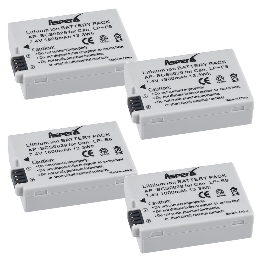 4Pcs 1800mAH LP-E8 LPE8 LP E8 Battery Batterie AKKU + LCD Dual Charger for Canon EOS X4 X5 X6i X7i T2i T3i 550D 600D 650D 700D: 4 Batteries
