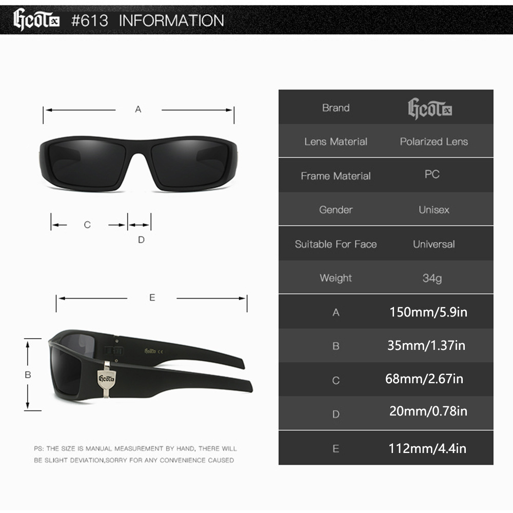 Gcotx trendy mærkesolbriller motorcykel punk gangster stil hiphop polariserede stilfulde solbriller til mænd og kvinder