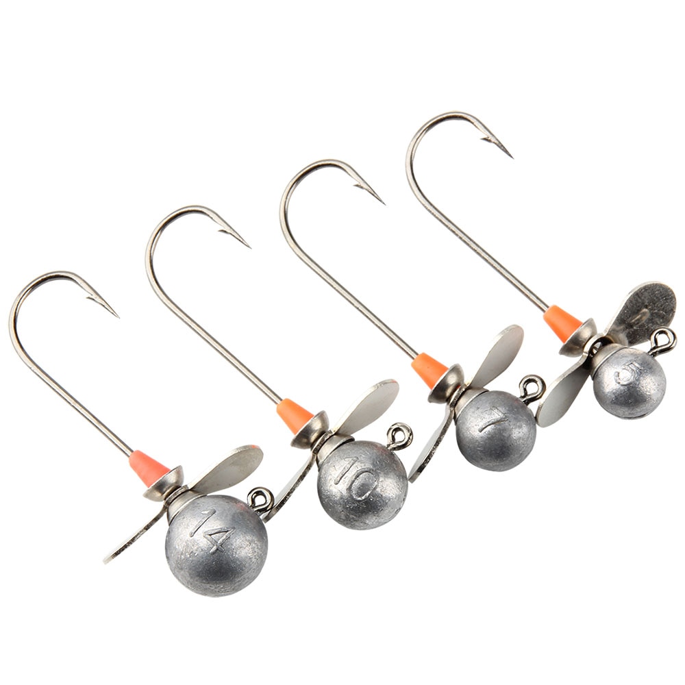 Spinpoler 2 stks/partij Ronde Lood Hoofd Haken Met Spinner Blade 5g 7g 10g 14g Rig Jigs hoofd Enkele Prikkeldraad Haak Zachte Lokken Haak