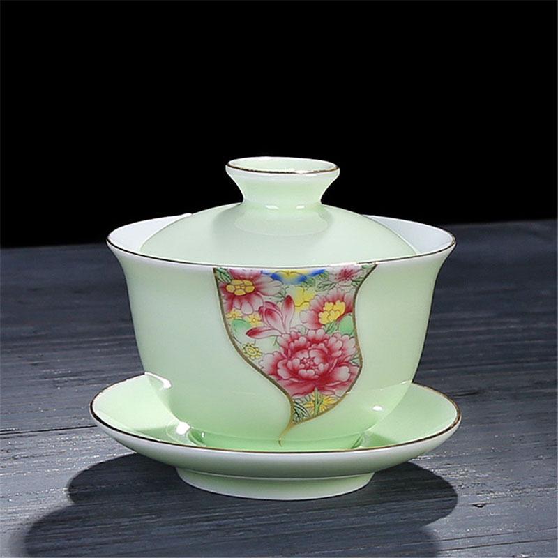 200ml kinesiske traditionelle gaiwan terrin kungfu te kopper porcelæn te skål håndmalet te sæt rejse te tilbehør: 6