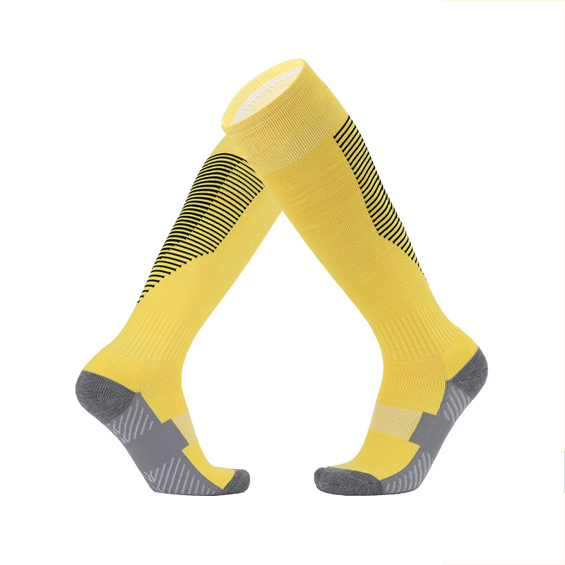 Sports Cycling Woman Men Compression Football Socks High For Sport Men&#39;s Cotton Yoga Long Towel Bottom Over Knee Stripe Socks: Yellow black edge / Child M 26-34code