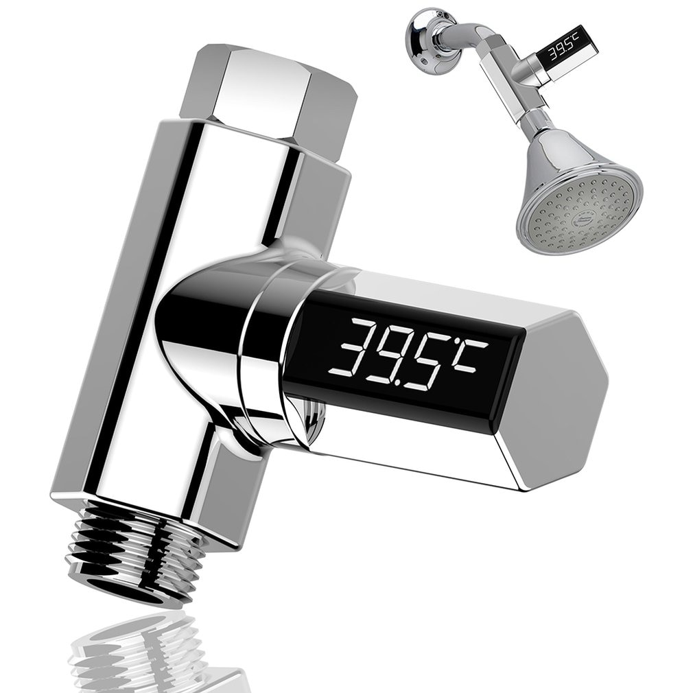 Monitor de temperatura del agua con pantalla LED Celsius, termómetro de ducha eléctrica, flujo de rotación de 360 grados, autogenerador