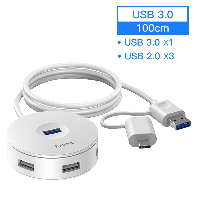 Baseus Usb Hub Usb 3.0 Usb C Hub Voor Macbook Pro Oppervlak Usb Type C Hub Usb 2.0 Adapter Met micro Usb Voor Computer Usb Splitter: 2Plug White 100cm