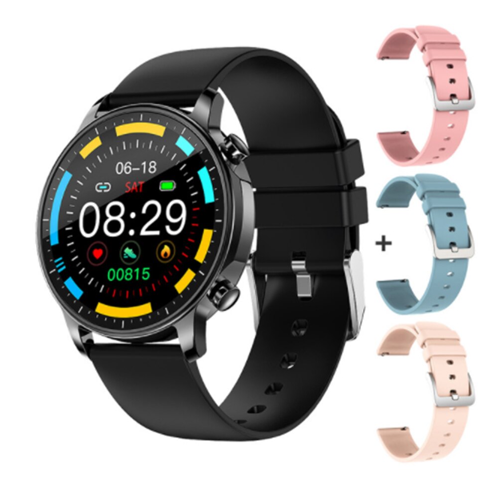 V23 pro damen-smartwatches mit temperaturanzeige und full-touch-fitness-tracker;  ip67 wasserdichte herren-smartwatches mit blutdruckmessung: Schwarz mit 3 riemen