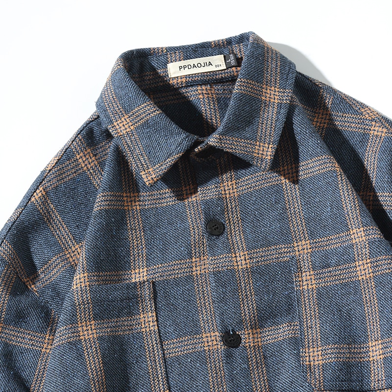 Tilfeldig herre, børstet flanell rutete rutete skjorter med enkel lomme med lange ermer, tykk gingham-skjorte med standard passform