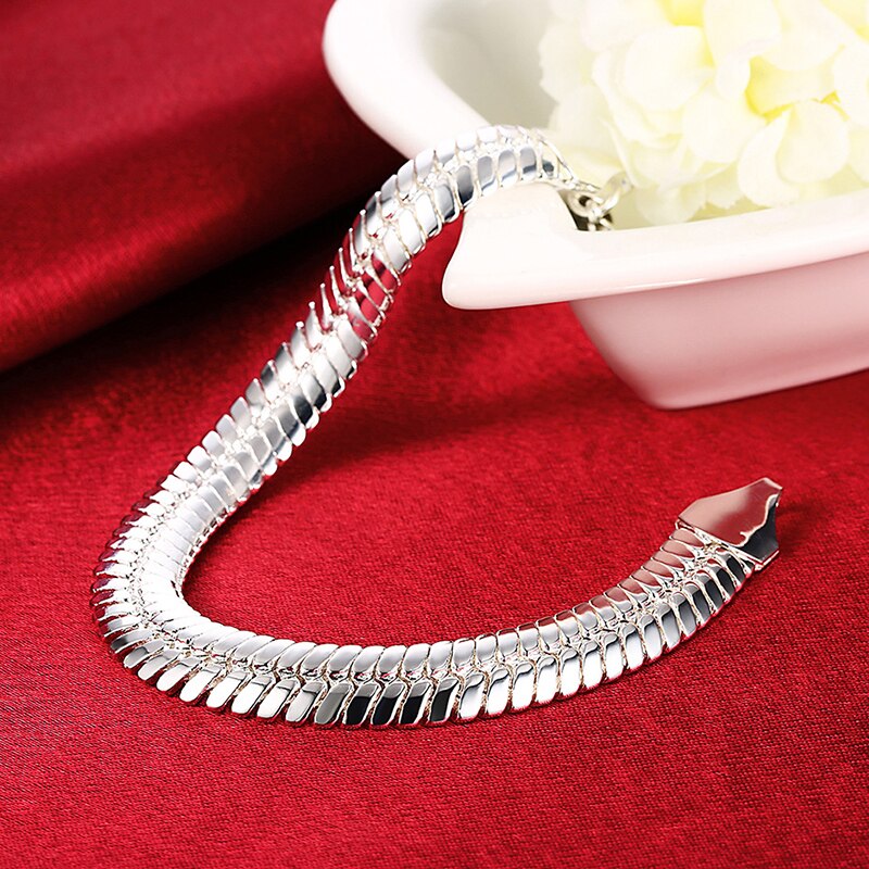 925 Zilveren 10 Mm Flat Snake Chain Armband & Bangle Voor Vrouwen Mannen Sieraden Pulseira