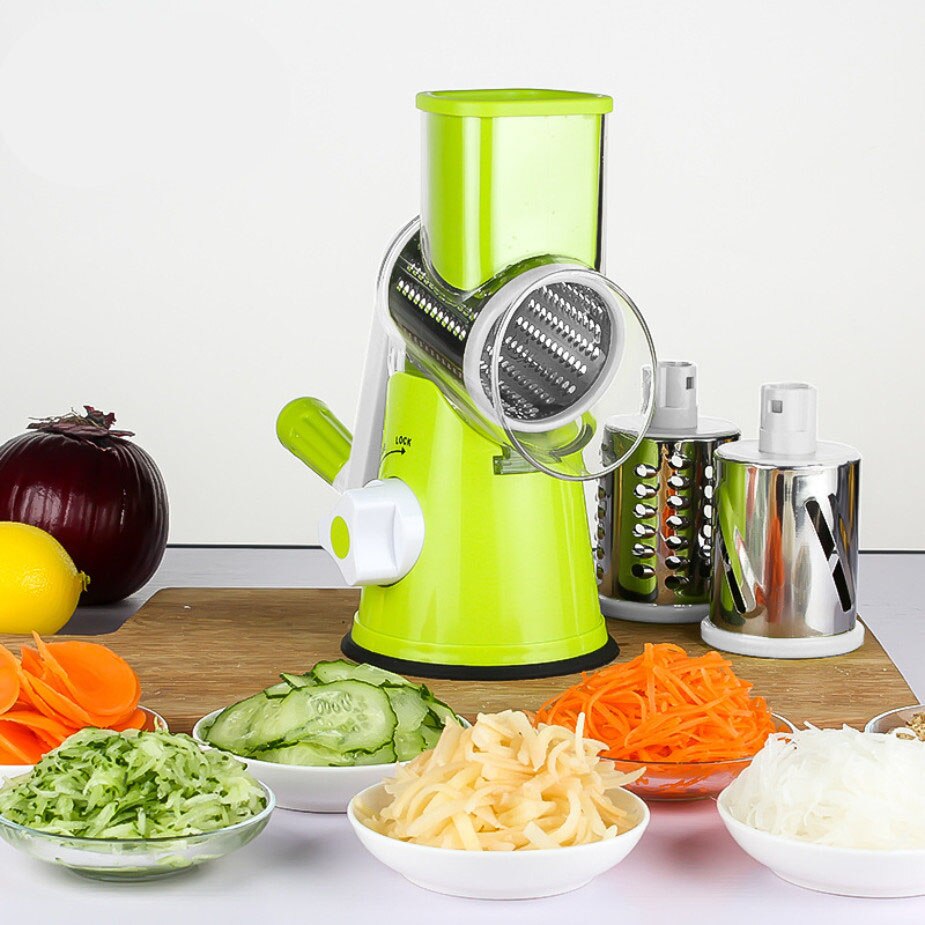 Multifunctional manual vegetable cutter Roll cheese grater kitchen tool potato slicer stainless steel drum shredde: Green