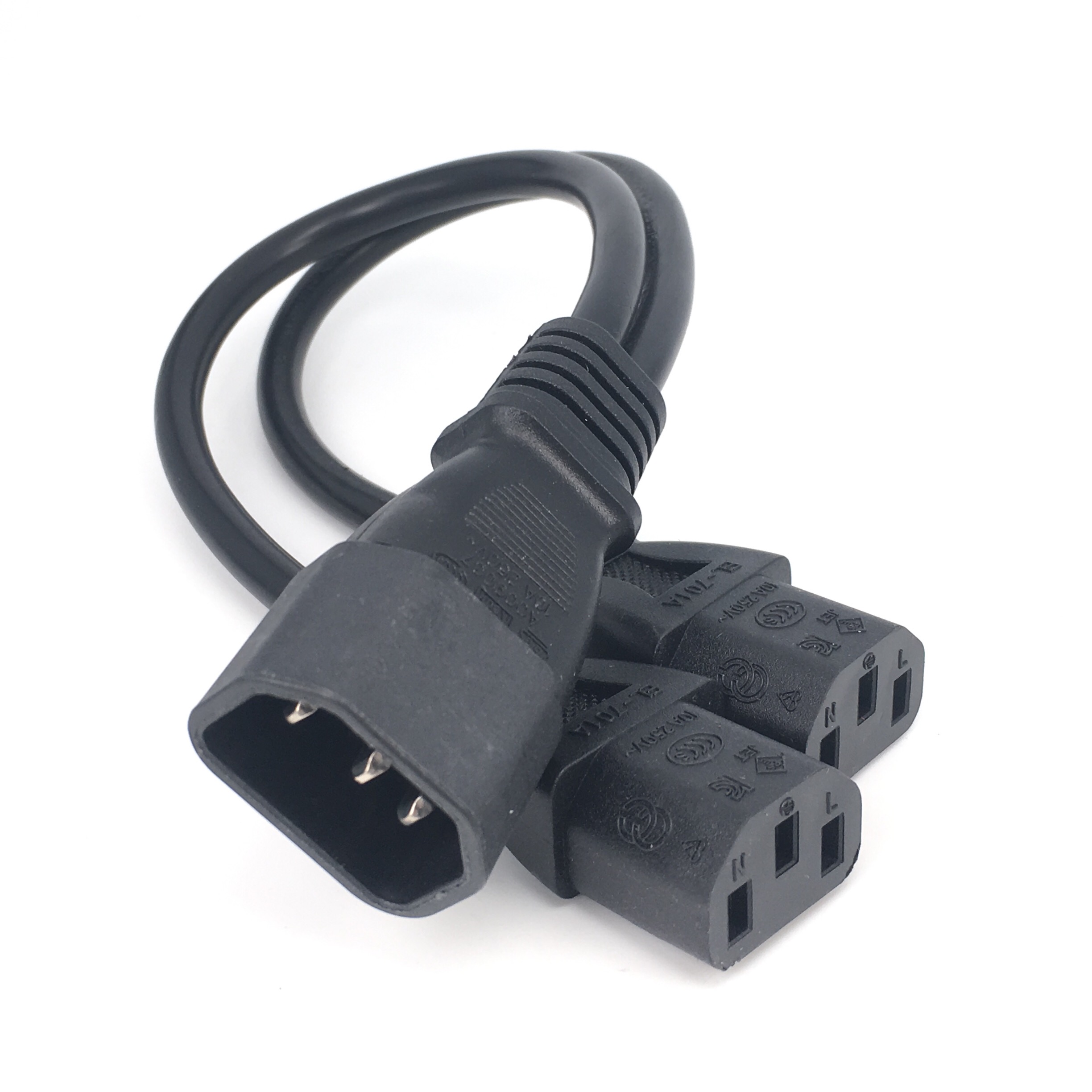 1 stk enkel  c14 to dobbel  c13 5-13r kort strøm y type splitter adapter kabel 25cm