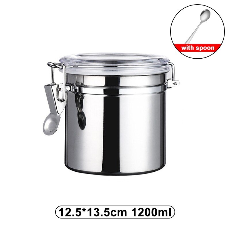 Stainless Steel Airtight Coffee Container Storage Canister Set Coffee jar Canister With Scoop For Coffee Beans Tea 1.5L: 1200m1-with spoon