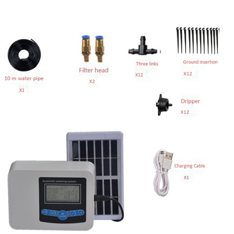 Automatic Watering Device Solar Double Pump 12 Flow Regulator Smart Timing Drip Irrigation Atomizing Watering Device