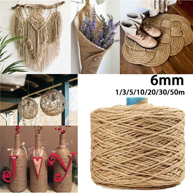6mm 1m-50m natuurlijk jute touw handgeweven hennep touw touw koord macramé touw doe-het-zelf knutselen handgemaakte decoratie huisdier krabben