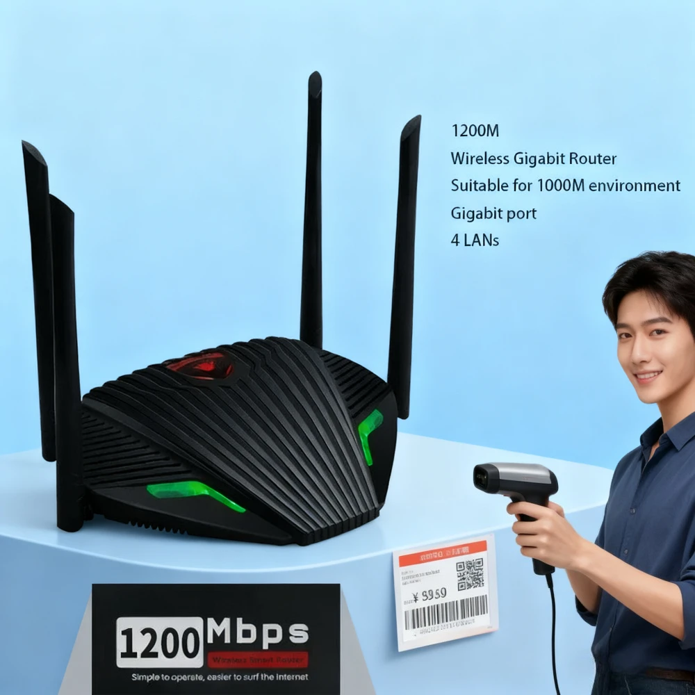 1200M WiFi Router with External Antenna,Dual Band 2.4&5GHz Network Card, Gigabit Port &Wireless Signal Repeater/Booster for Home