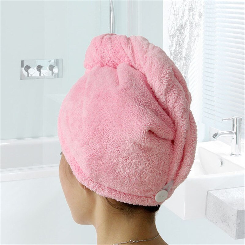 Womenmicrofiber badehåndklæde hår tør hurtigtørrende lady badehåndklæde blødt brusebad til kvinde mand turban hoved wrap badeværktøj: Lyserød