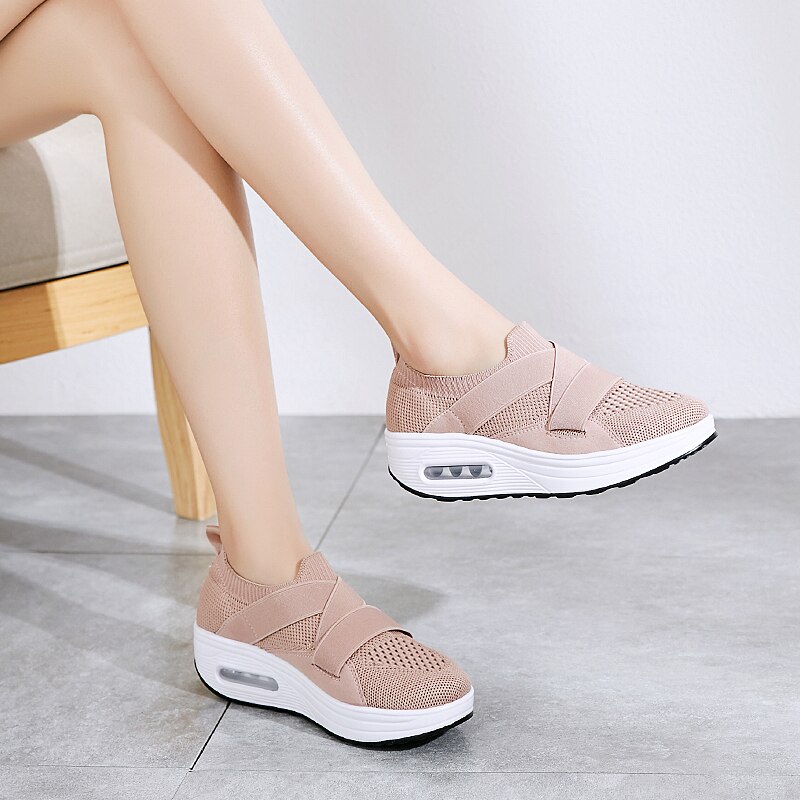 Height Increasing Platform Shoes Women Wedge Sneakers Mesh Toning Shoes Soft Body Shaped Shock-Absorb Jumping Shoes Female