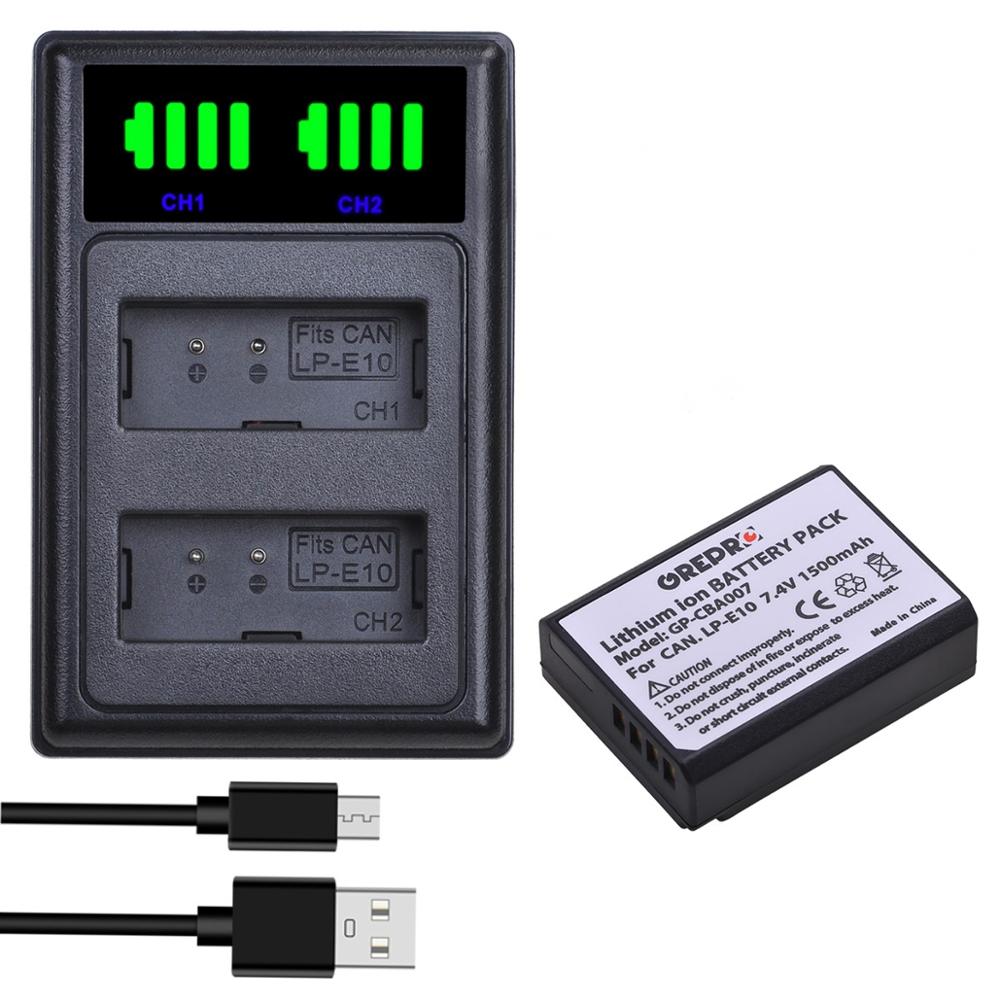 3-Pack LP-E10 LPE10 Battery with LED USB LP E10 Battery Charger for Canon 1100D 1200D 1300D 2000D Kiss X50 X70 Rebel T3 T5: 1B with Charger