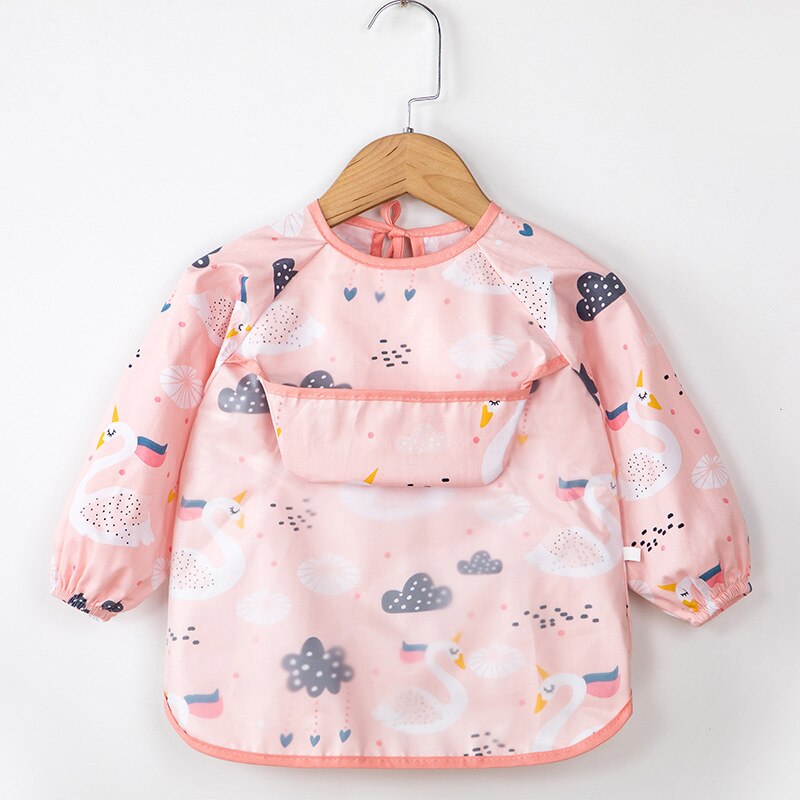 Baby Kids Toddler Long Sleeve Scarf Waterproof Art Smock Feeding Bib Apron Pocket Infant Boys Girls Burp Cloth Bandana Bibs